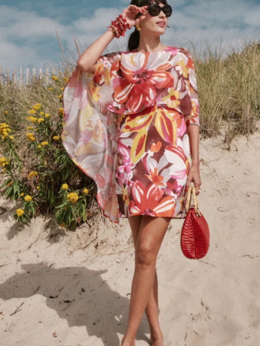 NWT, FRANCES VALENTINE MINI CAPE DRESS IN SUN FLORAL